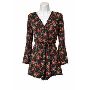 Y2K Material Girl Dark Academia Floral Romper Womens Size L EGirl Indie Sleaze